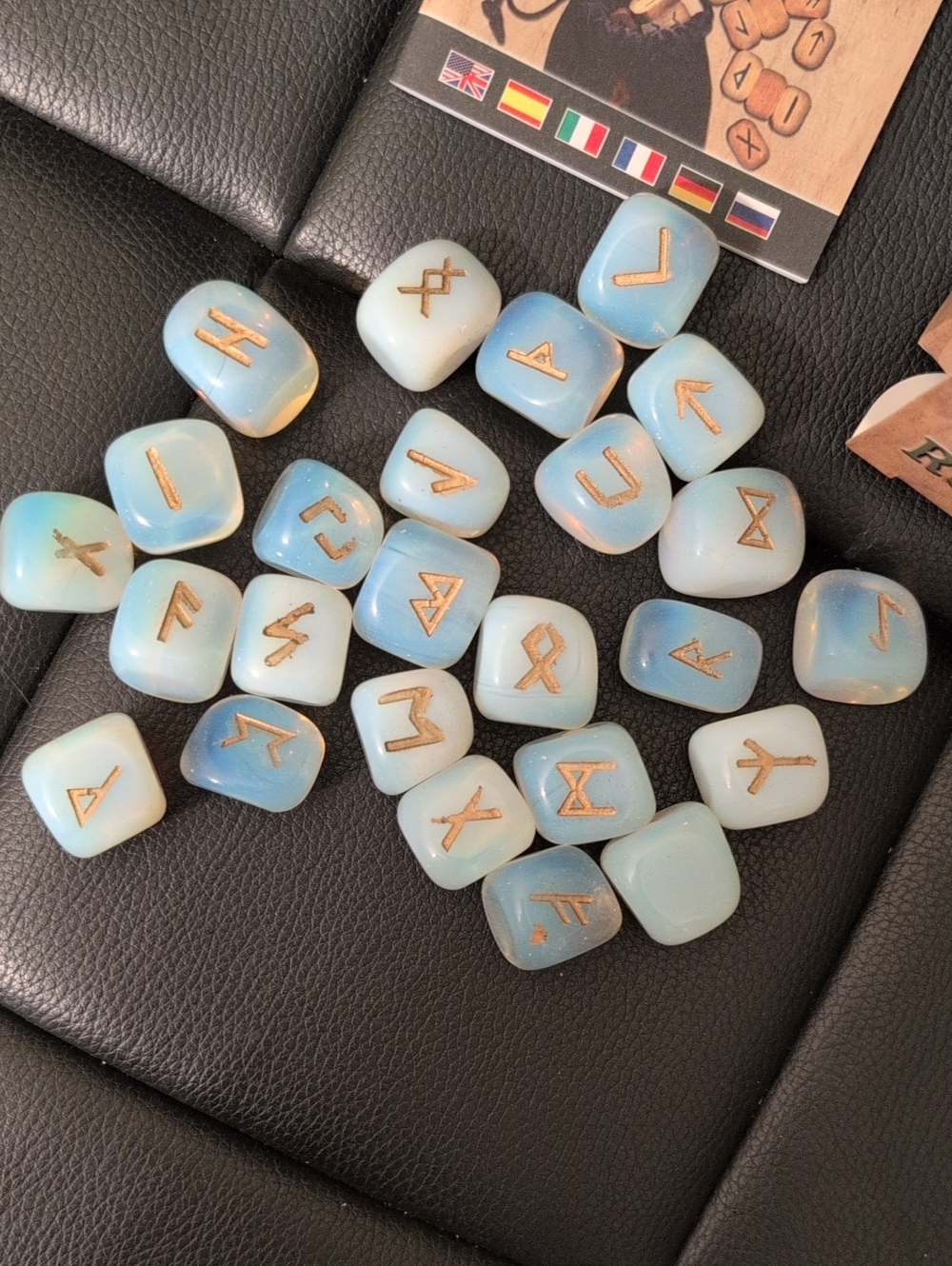 NWOT Moonstone Rune Set with Gold Inscriptions - Picture 2 of 6